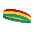 Adult sports headband in multiple colour combinations including black red yellow and blue white red.