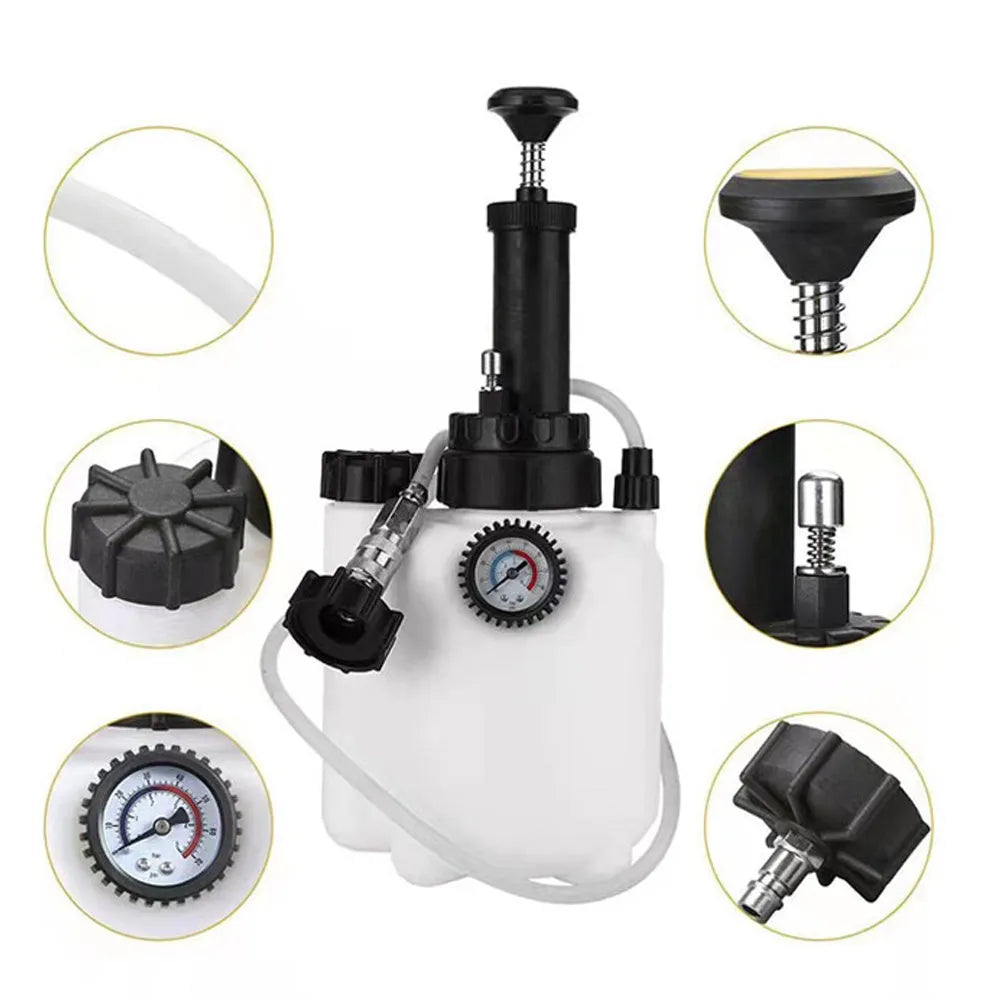 White 3L brake oil tank replacement tool with copper fittings for automotive brake fluid changing