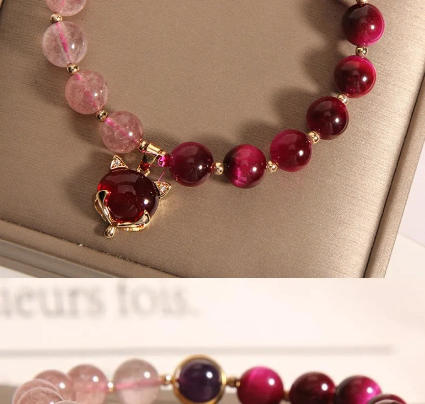 Strawberry crystal elastic bracelet for women with 18cm uniform size