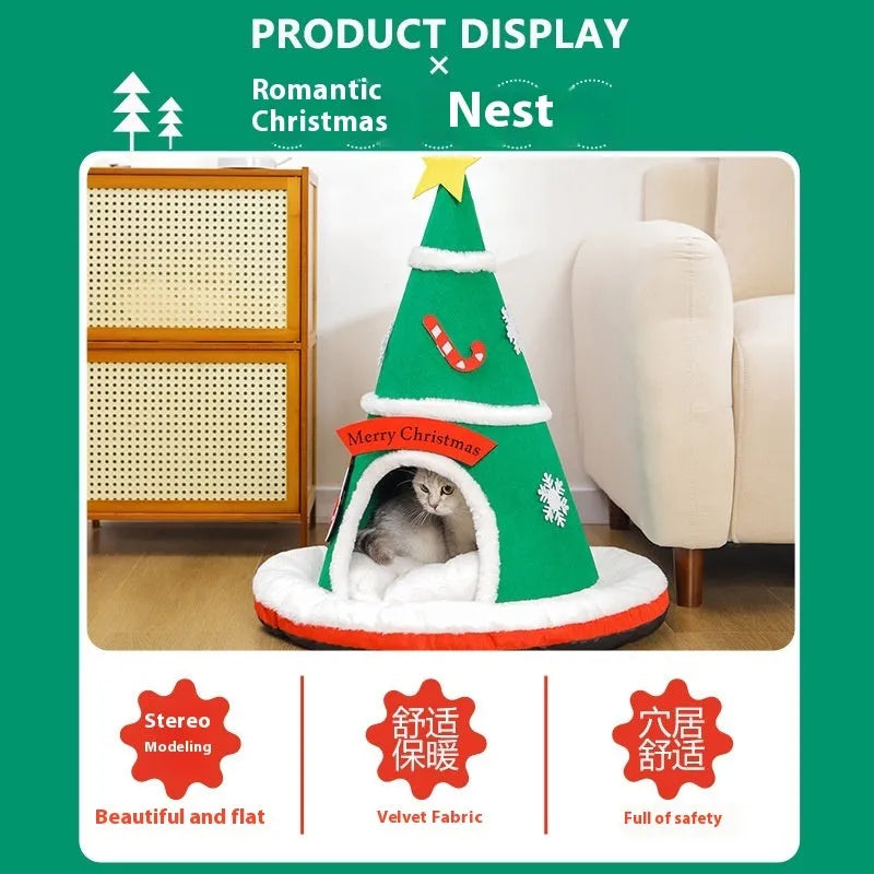 Christmas felt cat nest in cloth, removable pet bed for cats and small dogs, usable in a cage