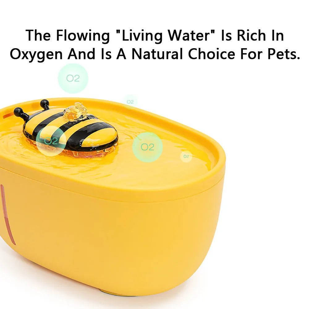 Yellow automatic cat water fountain with filtration system and USB power connection