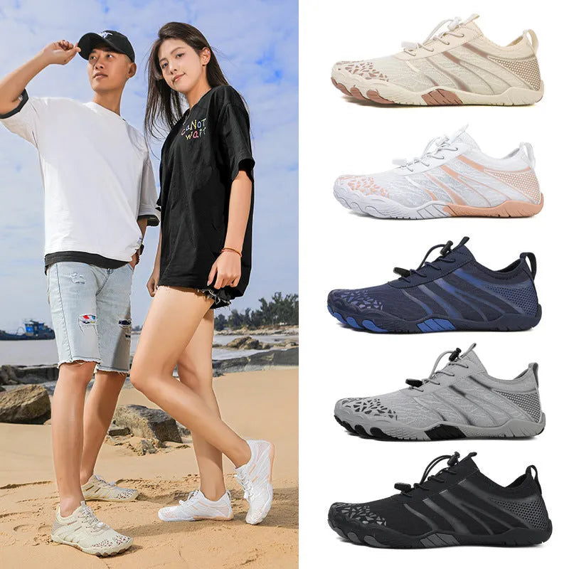 Unisex casual beach running shoe with Lycra stretch fabric upper, shown in A826 colour options.