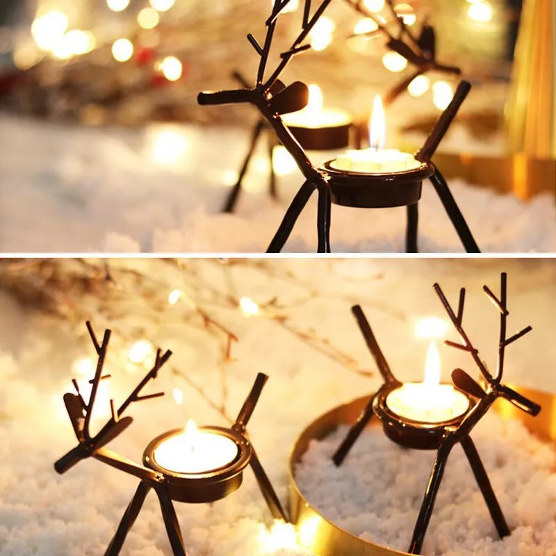 Black iron Christmas deer candlestick holder with creative elk bracket design for festive decoration