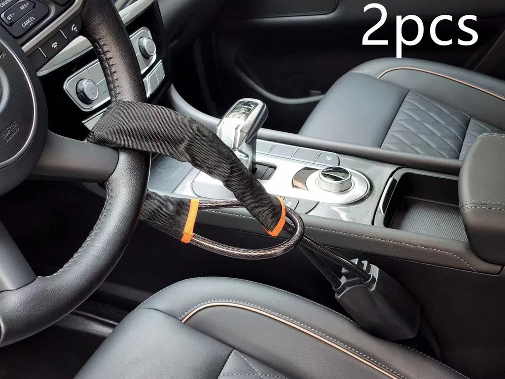 Car steering wheel wire rope lock with iron construction and copper lock core for General Motors vehicles