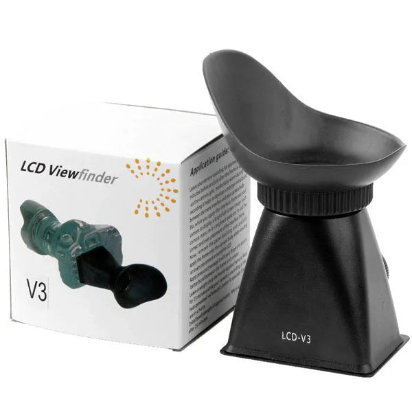 Black camera LCD screen viewfinder magnifier with magnetic mount shown on a DSLR.
