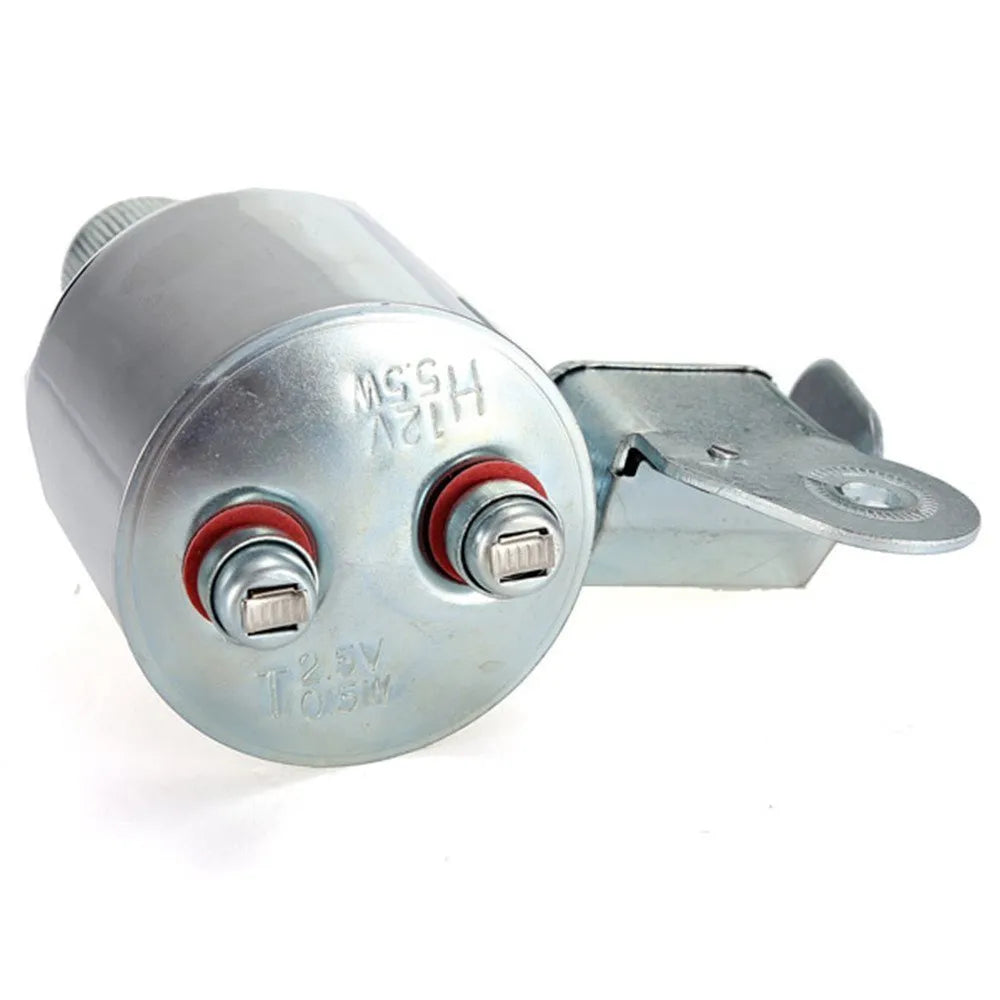 Silver bicycle dynamo generator light kit showing generator unit, wiring, and connectors for front or rear mounting.