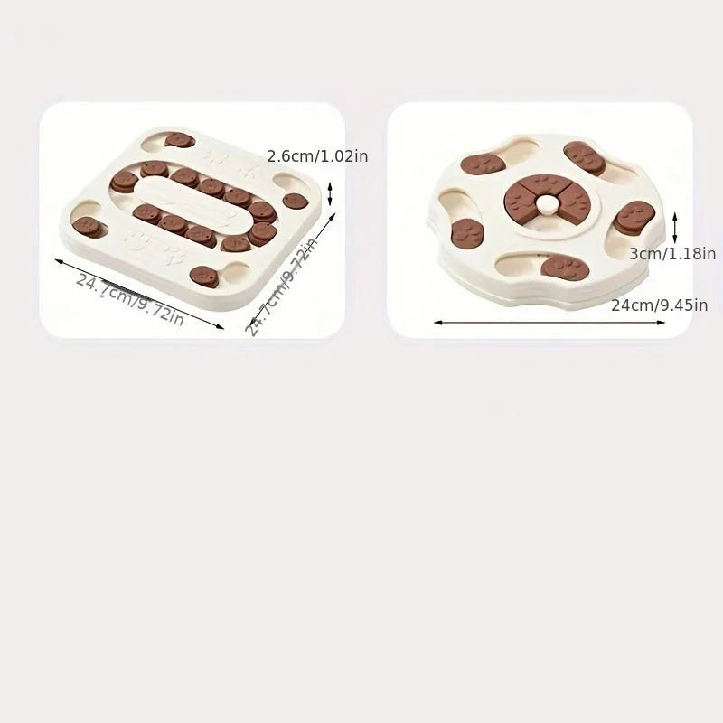 Interactive slow food bowl for pets, round or square, plastic multi-stage challenge for dogs and cats.