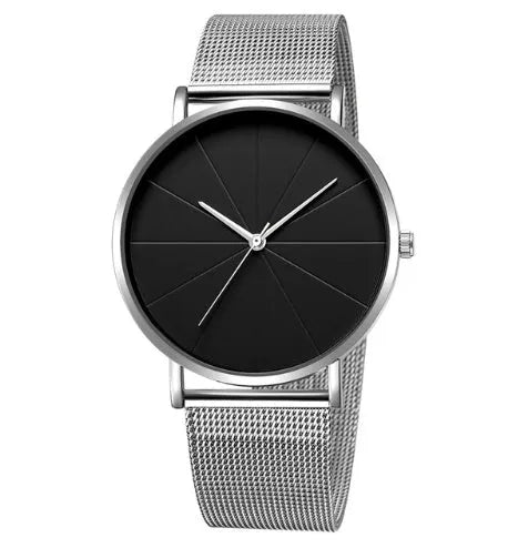 Men's stainless steel analog quartz watch with 40mm round dial and adjustable pin buckle