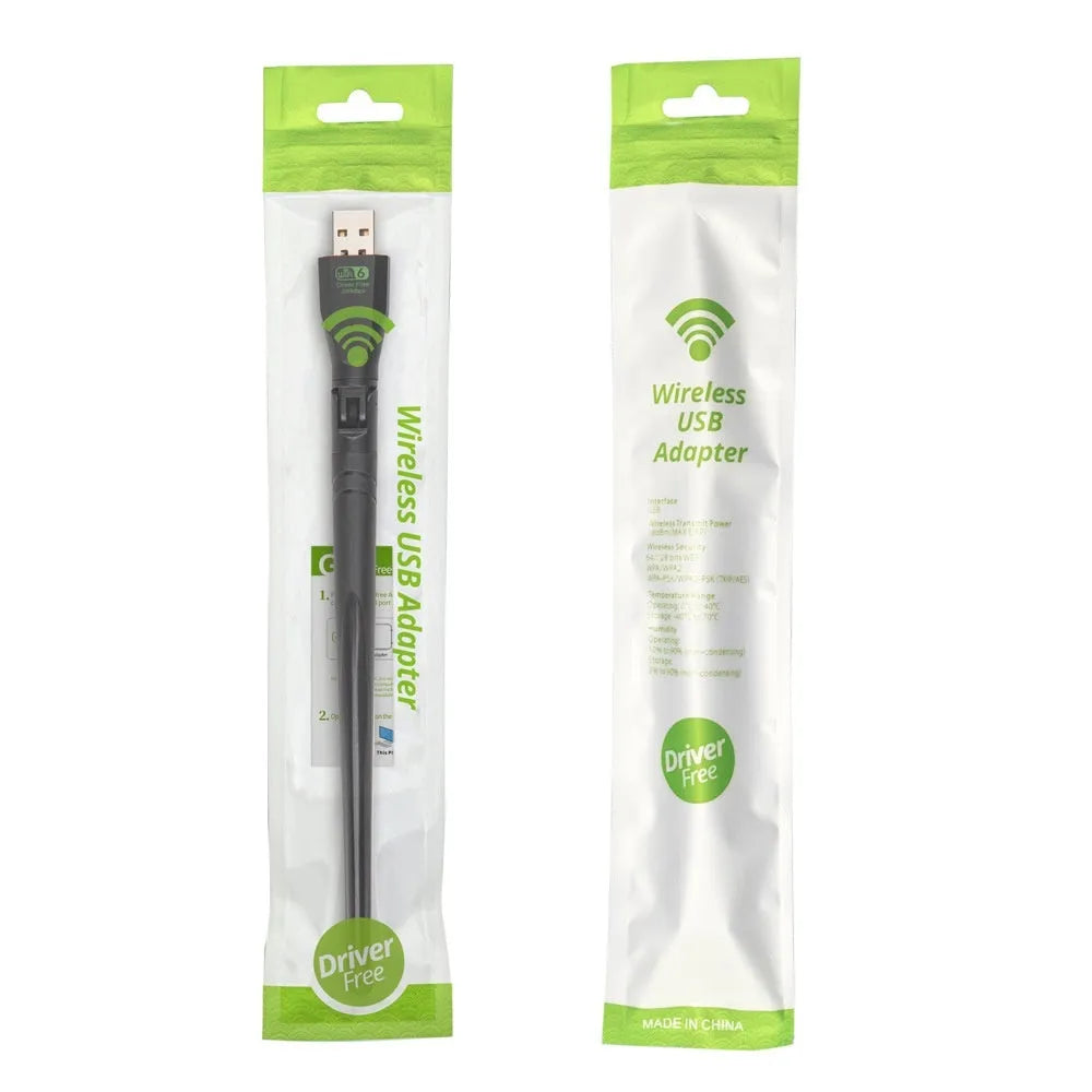 Black USB WiFi 6 wireless network card with instruction manual