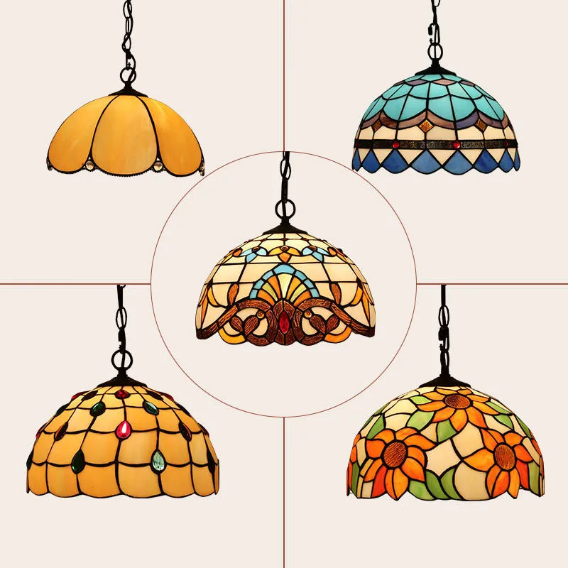 European retro baroque style chandelier with coloured glaze finish and abstract shapes.