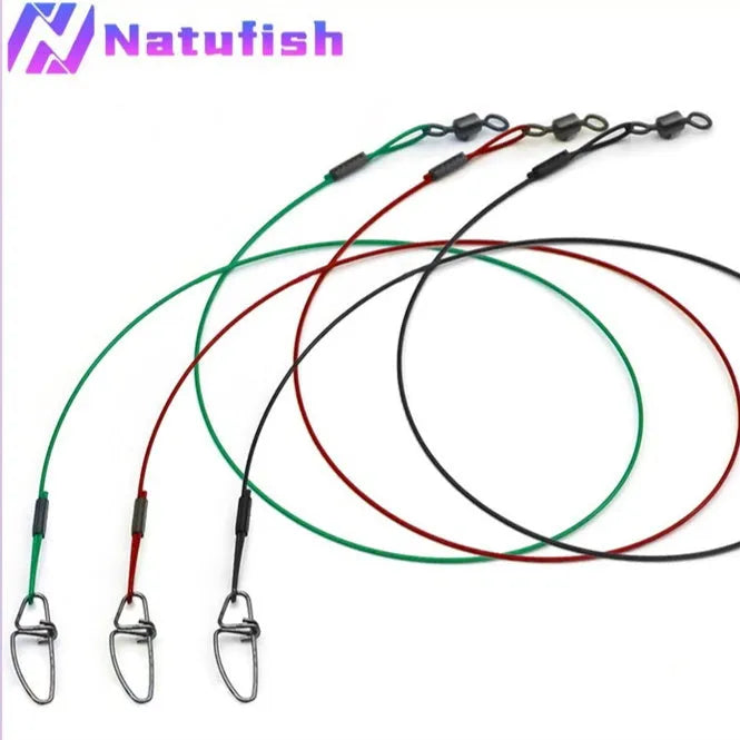 Ten coils of green, black, and red steel wire fishing pins with buckle connectors, each 54cm long.