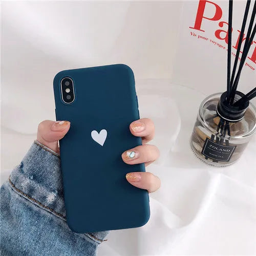 TPU painted love phone case in red love variant for iPhone showing simple love pattern on back