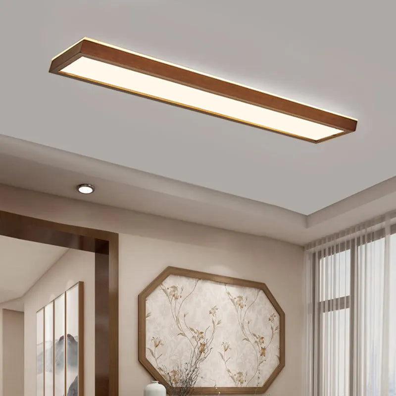 Solid wood long ceiling lamp in log or walnut colour, 60cm to 120cm, 220V, New Chinese style
