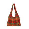 Women's plaid shoulder crossbody tote bag in soft plush material showing orange colour option
