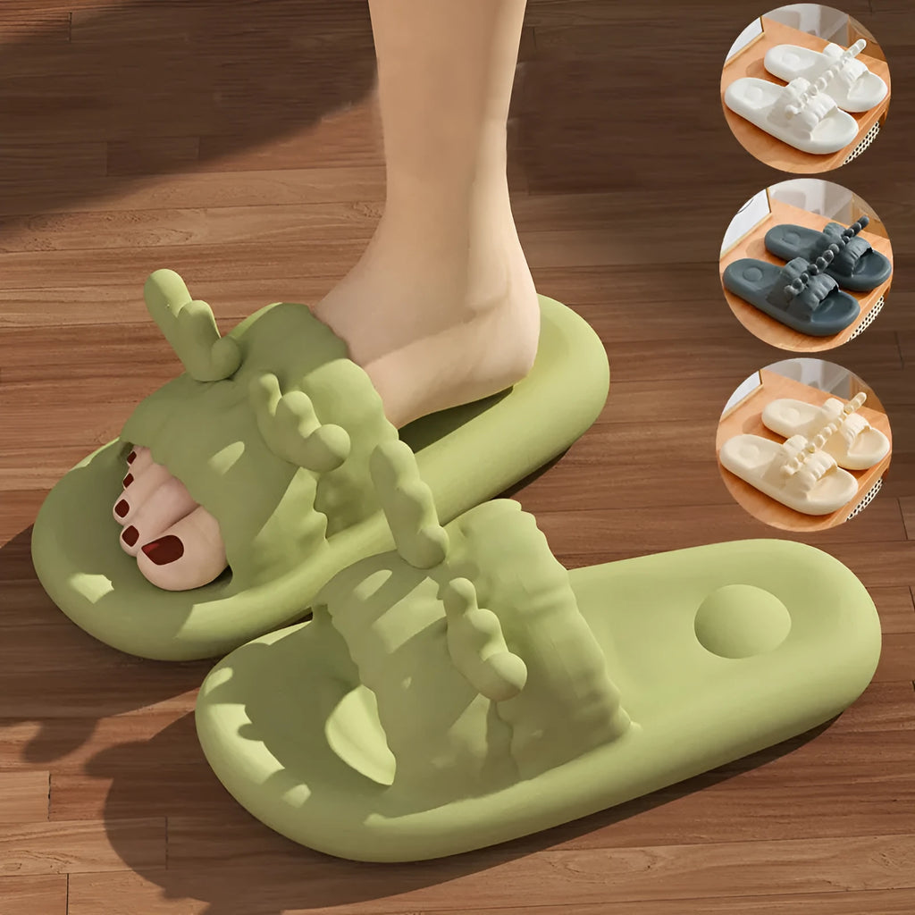 Deer horn design EVA flip-flop slippers in light yellow on a non-slip sole.