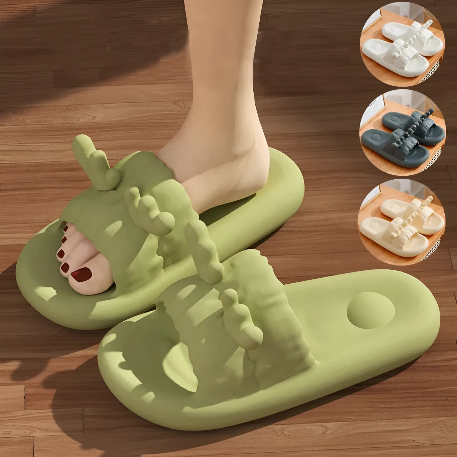 Deer horn design EVA flip-flop slippers in light yellow on a non-slip sole.