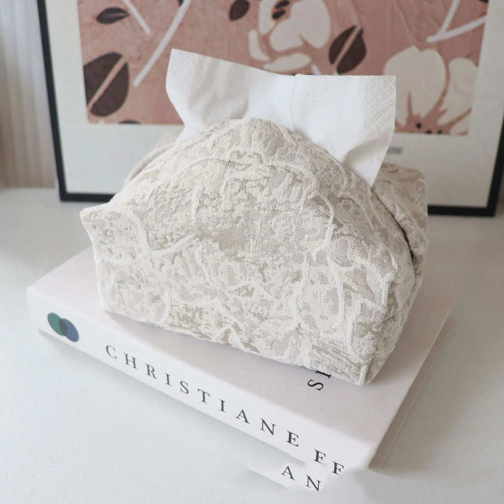 Chinese pastoral style cotton fabric tissue box with rose pattern in beige, blue, or brown colours