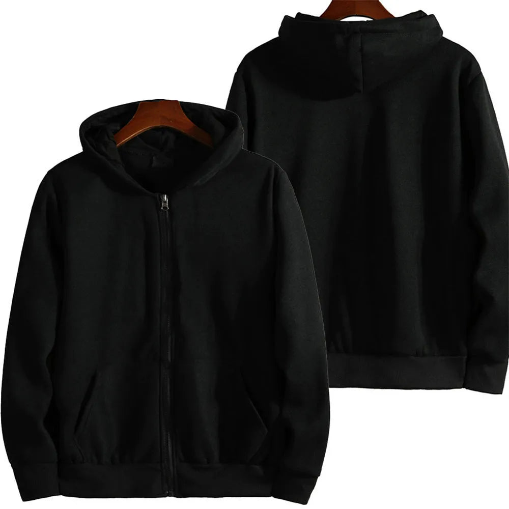 Men's solid colour loose sports zipper jacket cardigan in polyester-spandex fabric