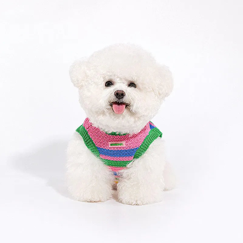 Pink and green dog clothes vest in cotton acrylic blend, sizes XXS to XXL for small and medium dogs