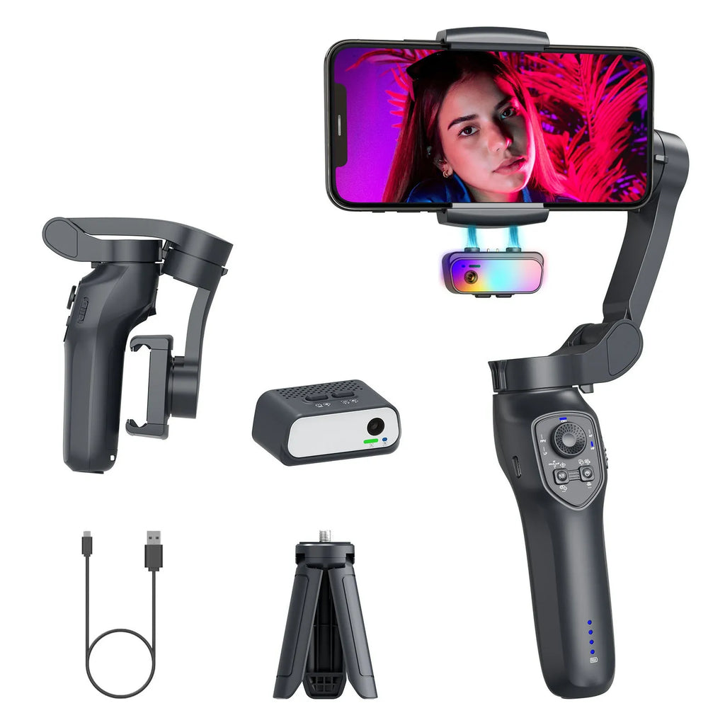 RK series foldable handheld smartphone gimbal stabiliser in gun colour with tripod head
