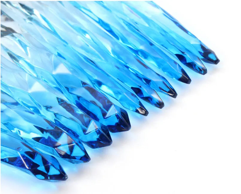 10 crystal handle foundation brushes with synthetic fibre bristles in black blue red yellow colours
