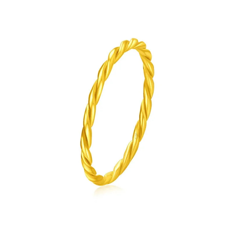 Gold plated brass women's ring shown in twist, simple bracelet glossy, and simple bracelet matte styles.