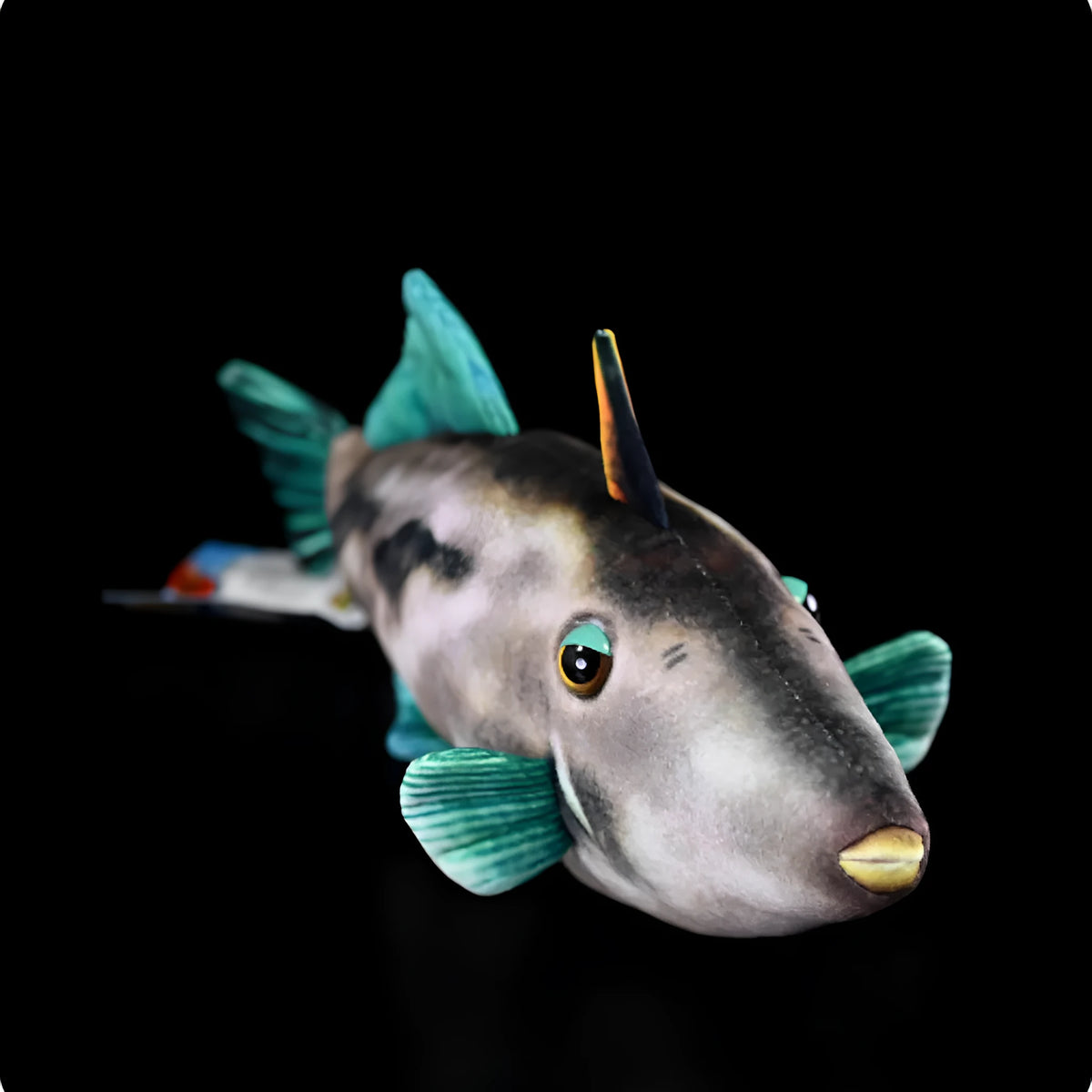 Green fin pufferfish plush toy, 42cm flannel stuffed doll with PP cotton filling