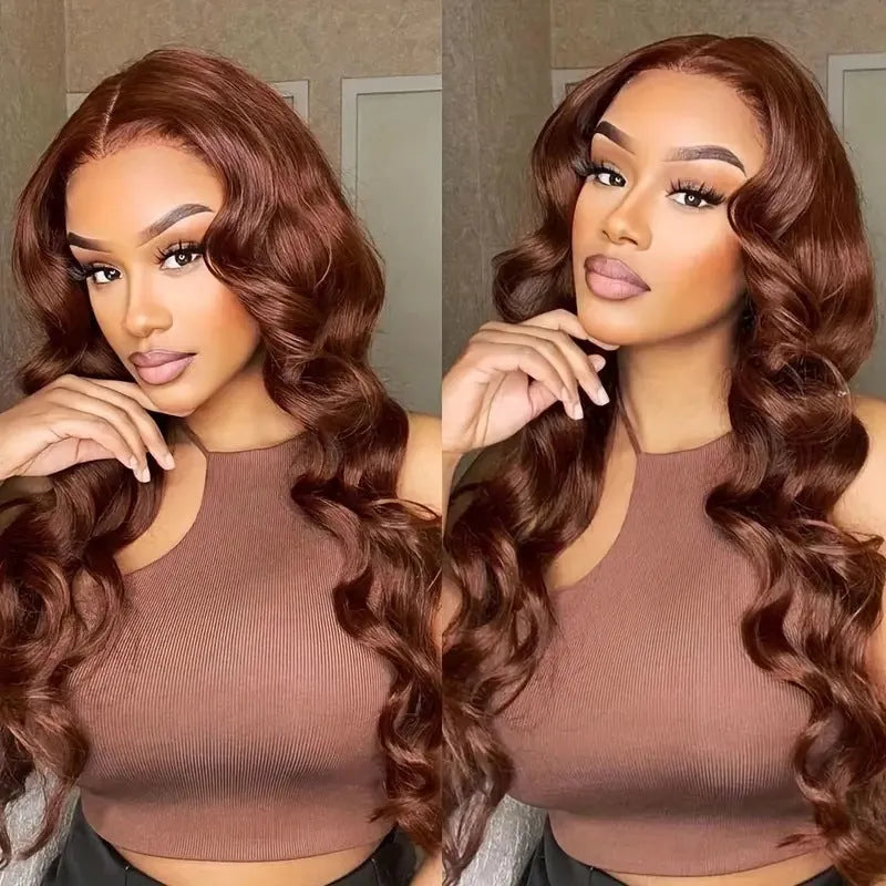 Women's front lace curly wig with side bangs in dark brown synthetic fibre