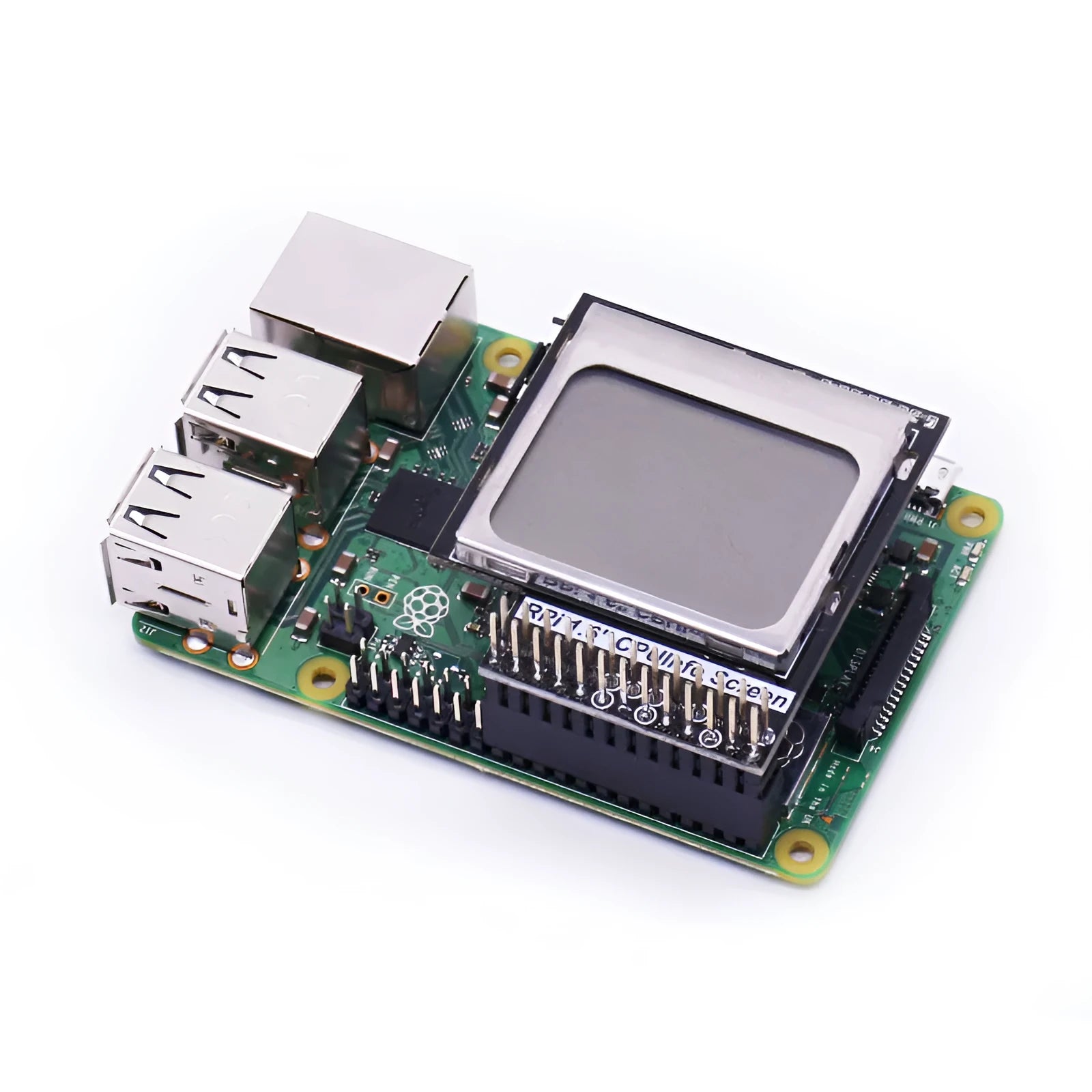1.6 inch Raspberry Pi LCD display screen showing CPU information with backlight switch