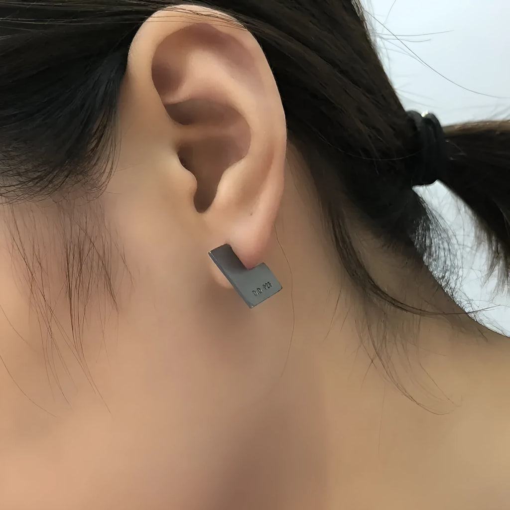 Sterling silver oxidised black geometric square earrings measuring 16mm