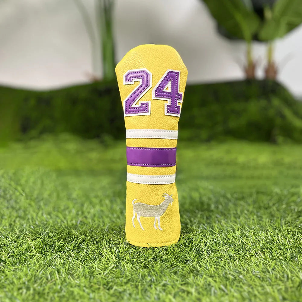 Ram yellow PU protective sleeves for golf fairway woods and a square putter.