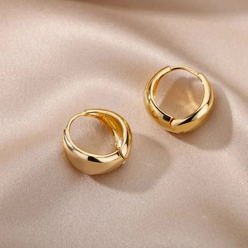 Women's stainless steel geometric earrings with square and circle shapes, electroplated Korean style, one pair