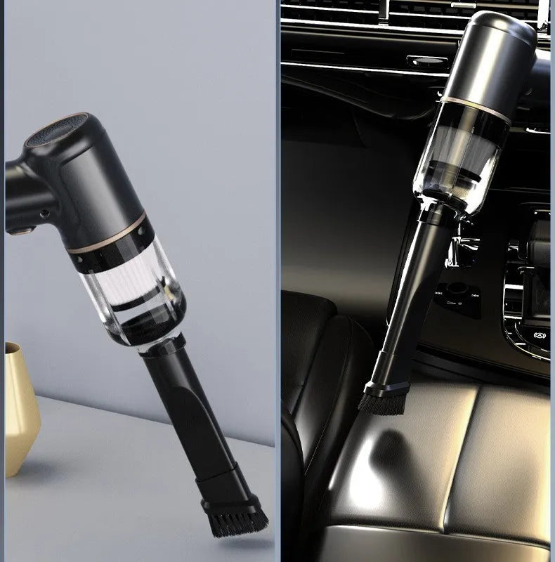 Black wireless car vacuum cleaner with 4500PA suction and multiple nozzle attachments for home and vehicle cleaning