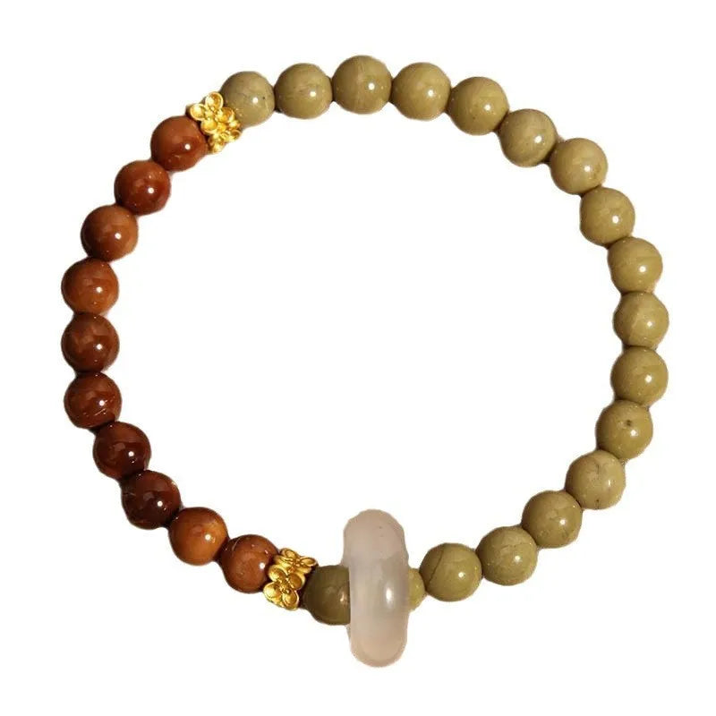 New Chinese style gradient green bracelet for women with mixed materials and electroplated crown and geometric design