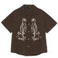 Brown striped Cuban collar short sleeve shirt with waterproof quick-dry polyester fabric for outdoor camping