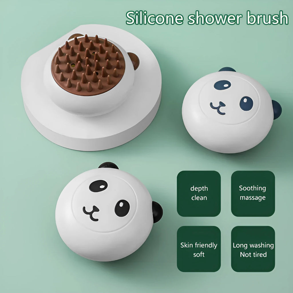 Panda shaped silicone pet shower brush with soft bristles for cats and dogs