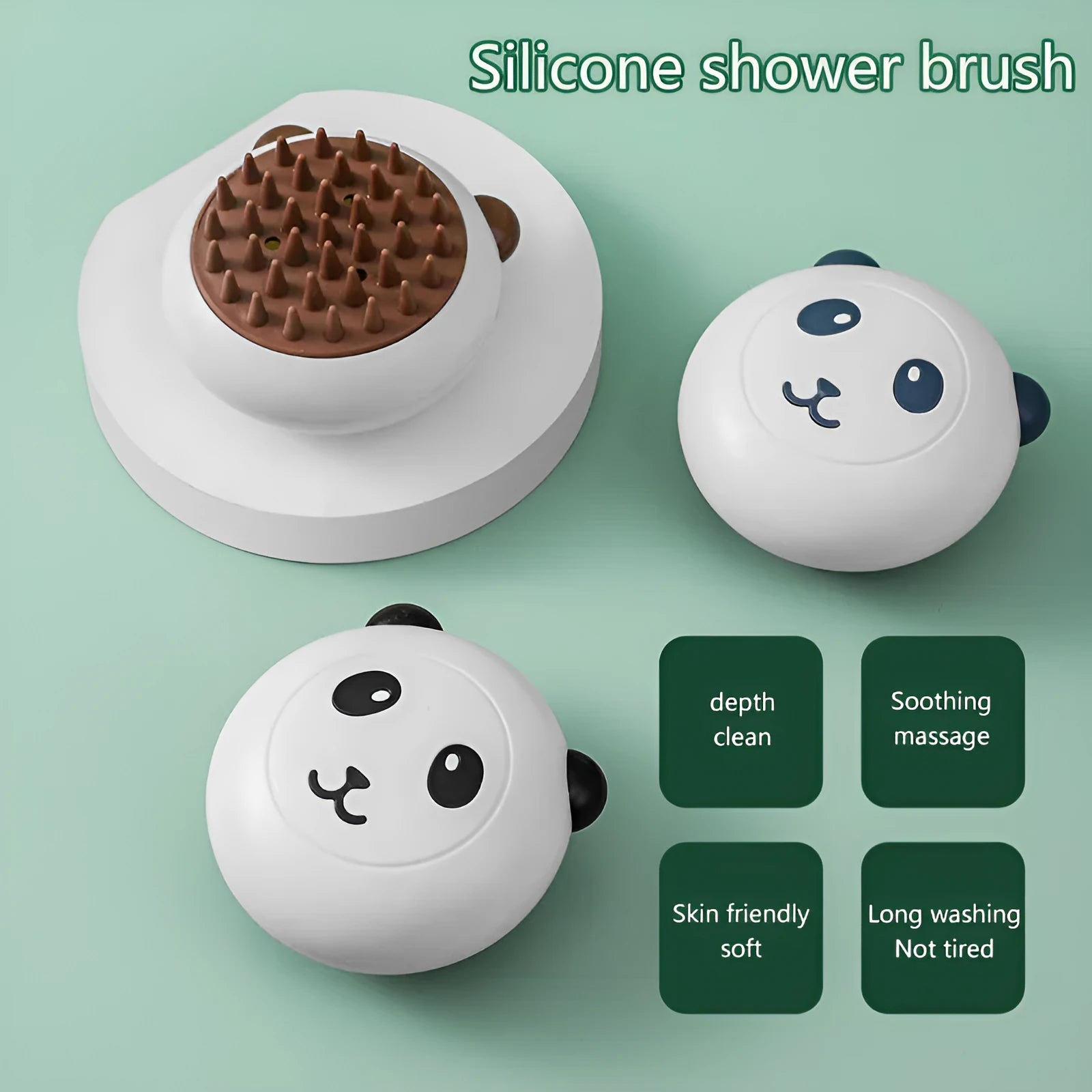 Panda shaped silicone pet shower brush with soft bristles for cats and dogs