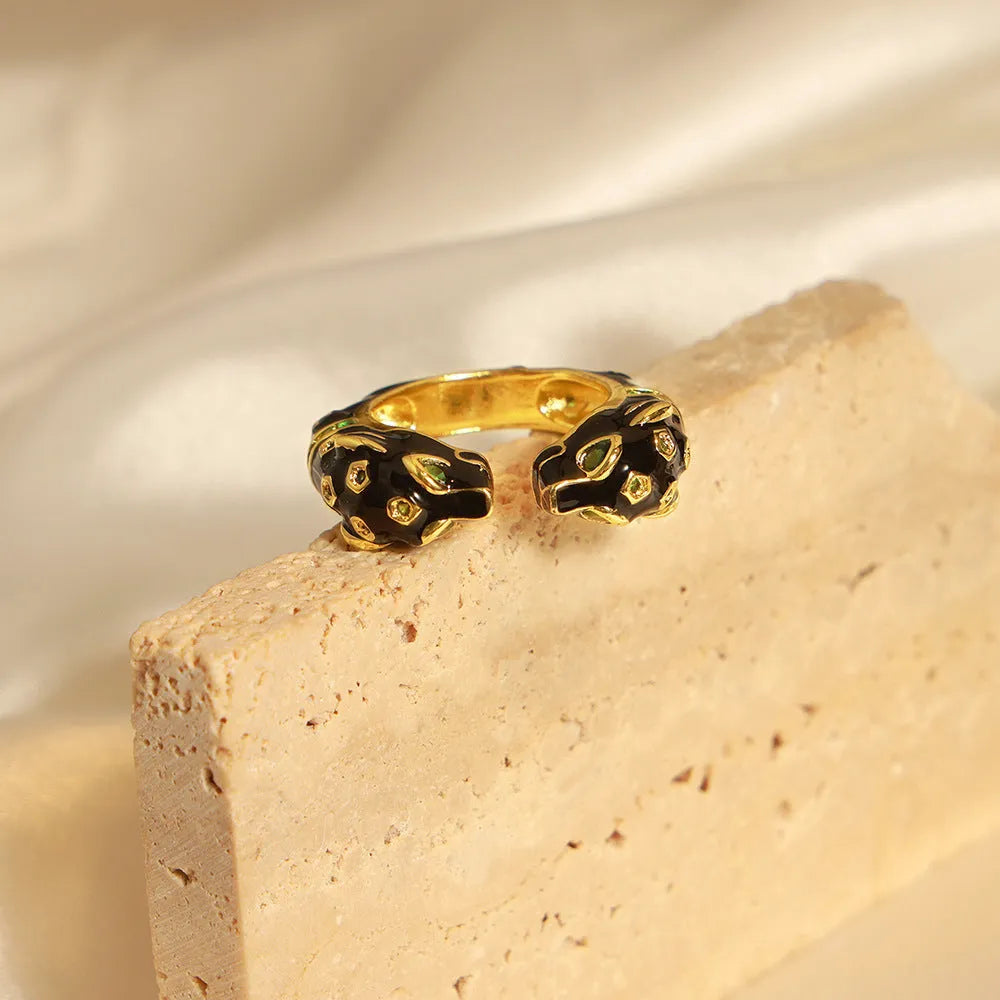 Black cheetah pattern geometric open ring for women in UK size 7