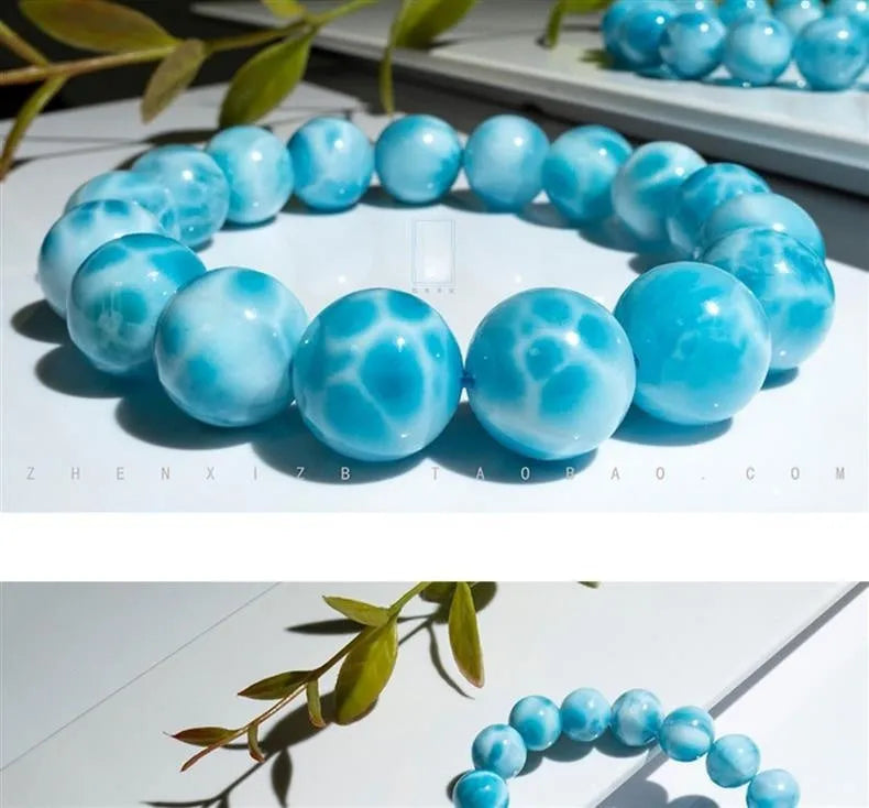 Blue natural crystal sea-pattern stone Bodhi bracelet with pearl decoration in Maillard style