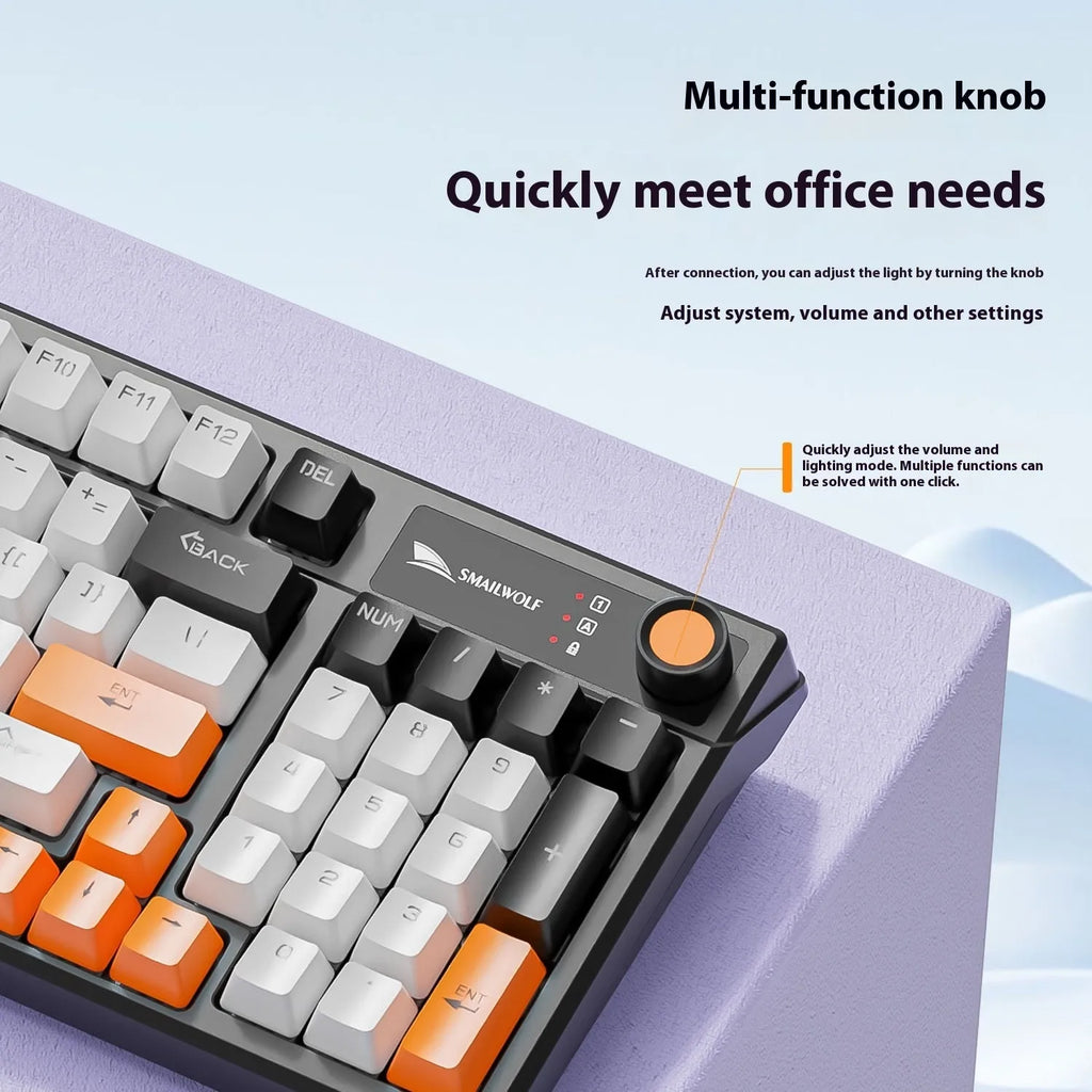 SK15 wired mechanical keyboard for gaming laptops in black, orange, or blue with mixed light green switches