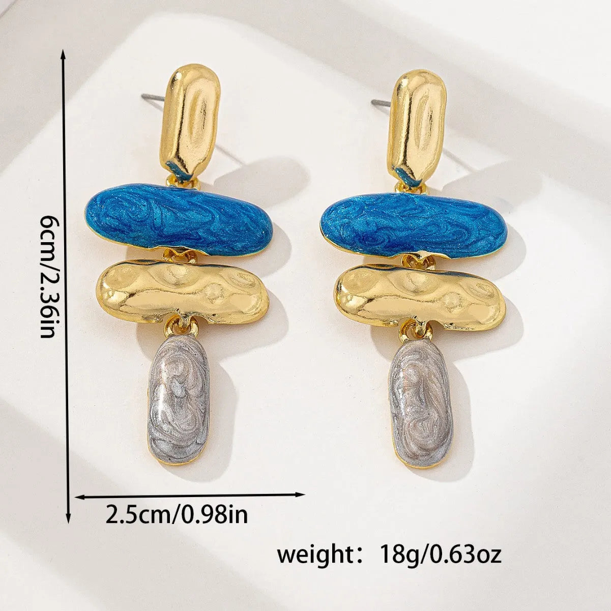 Geometric zinc alloy stud earrings with electroplated finish in multiple colour options