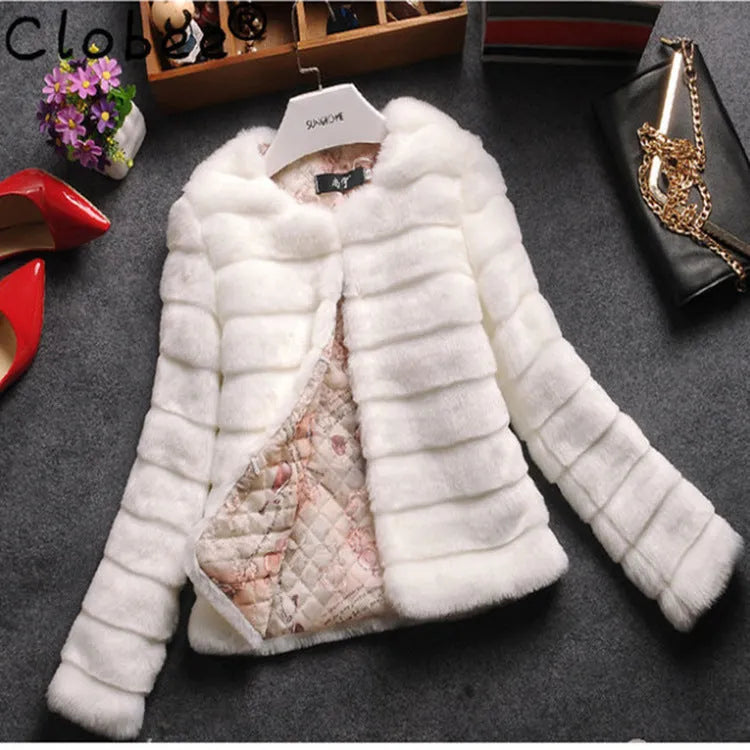 Women's short length faux fur top in beige colour with regular sleeves for street fashion