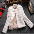 Women's short length faux fur top in beige colour with regular sleeves for street fashion