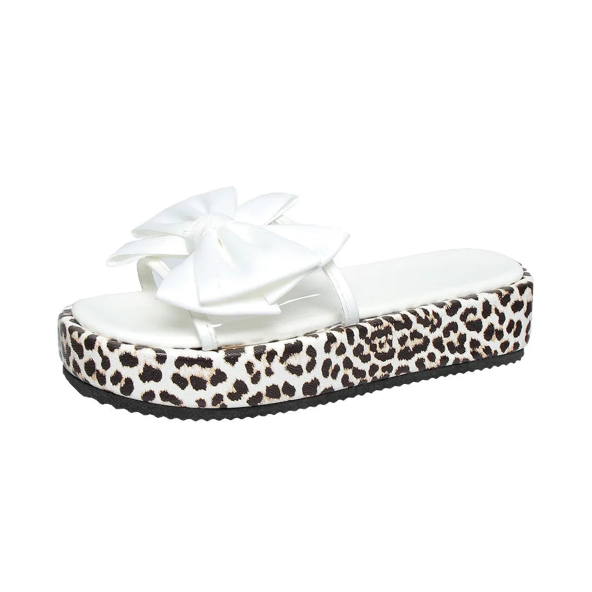 Leopard print women's beach slippers with thick sole in retro style