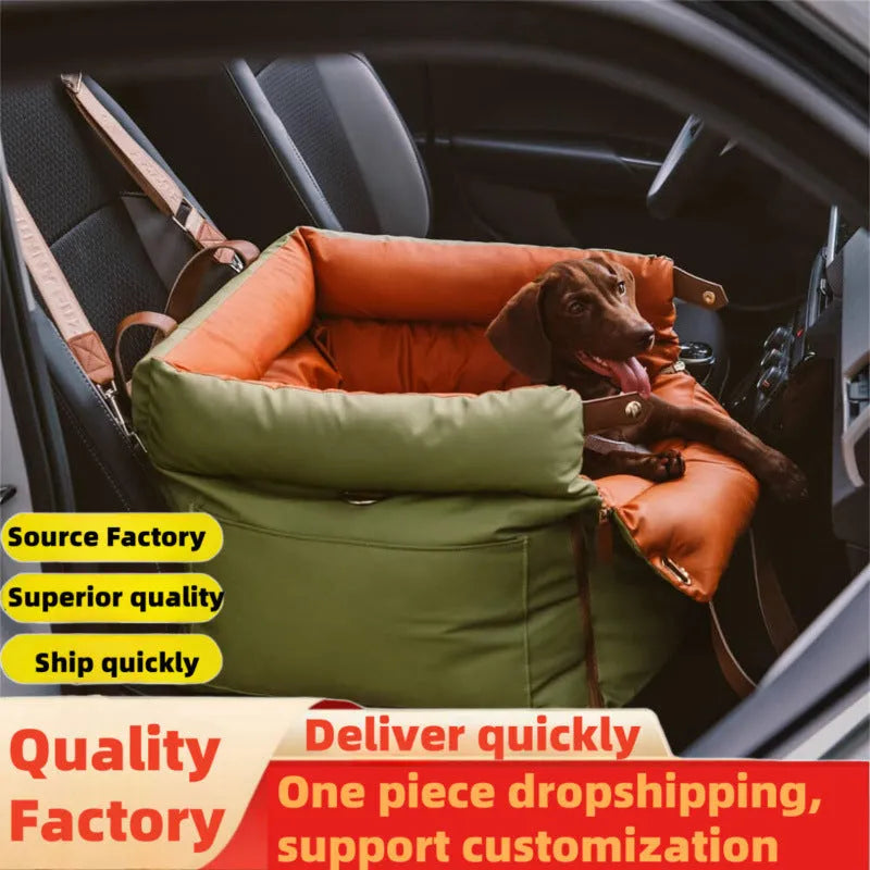 Green waterproof removable dog car nest bed with sides, shown on a car boot floor.