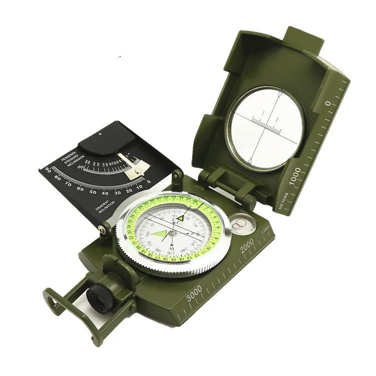 K4074 metal outdoor compass with hanging rope showing dimensions and construction details