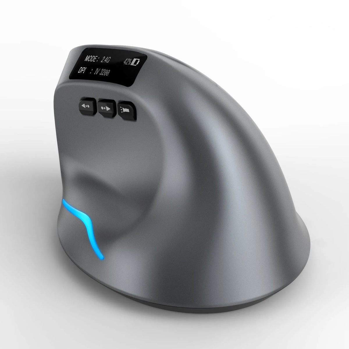 Grey vertical grip wireless mouse with Bluetooth connectivity for laptop use
