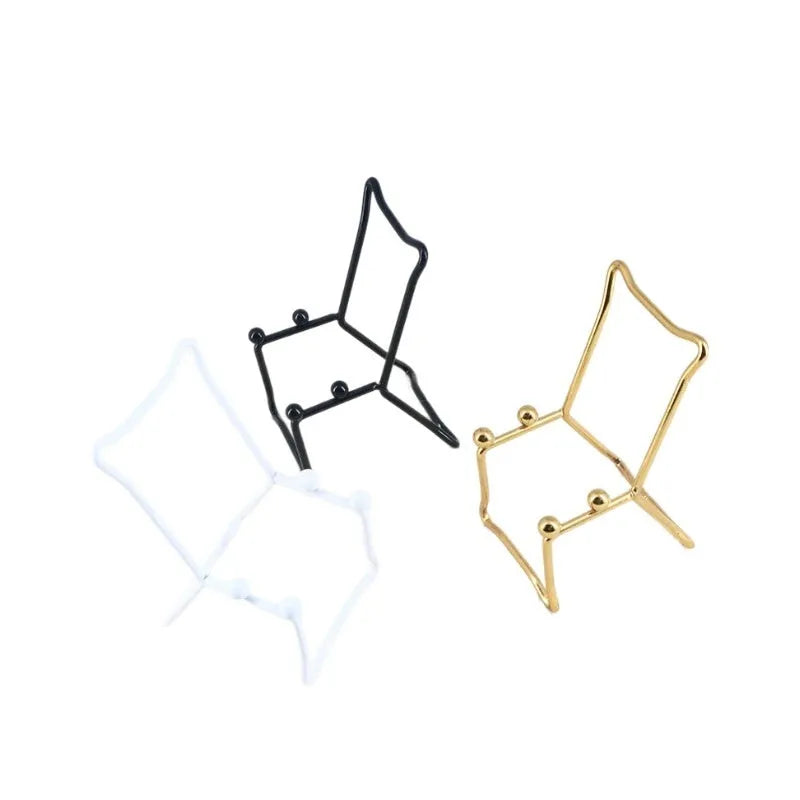Wrought iron desktop mobile phone bracket in black, white, or gold with simple, checkered, grid, or squares support