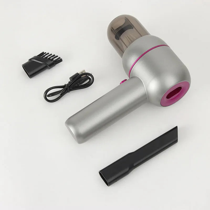 XC-06 grey handheld car vacuum cleaner with brush nozzle and extended nozzle accessories