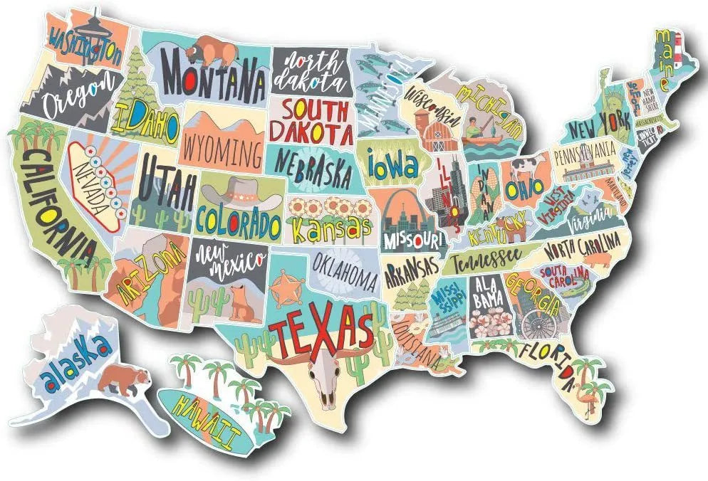 Travel-themed car body sticker set with letter stickers and white background map for vehicle decoration